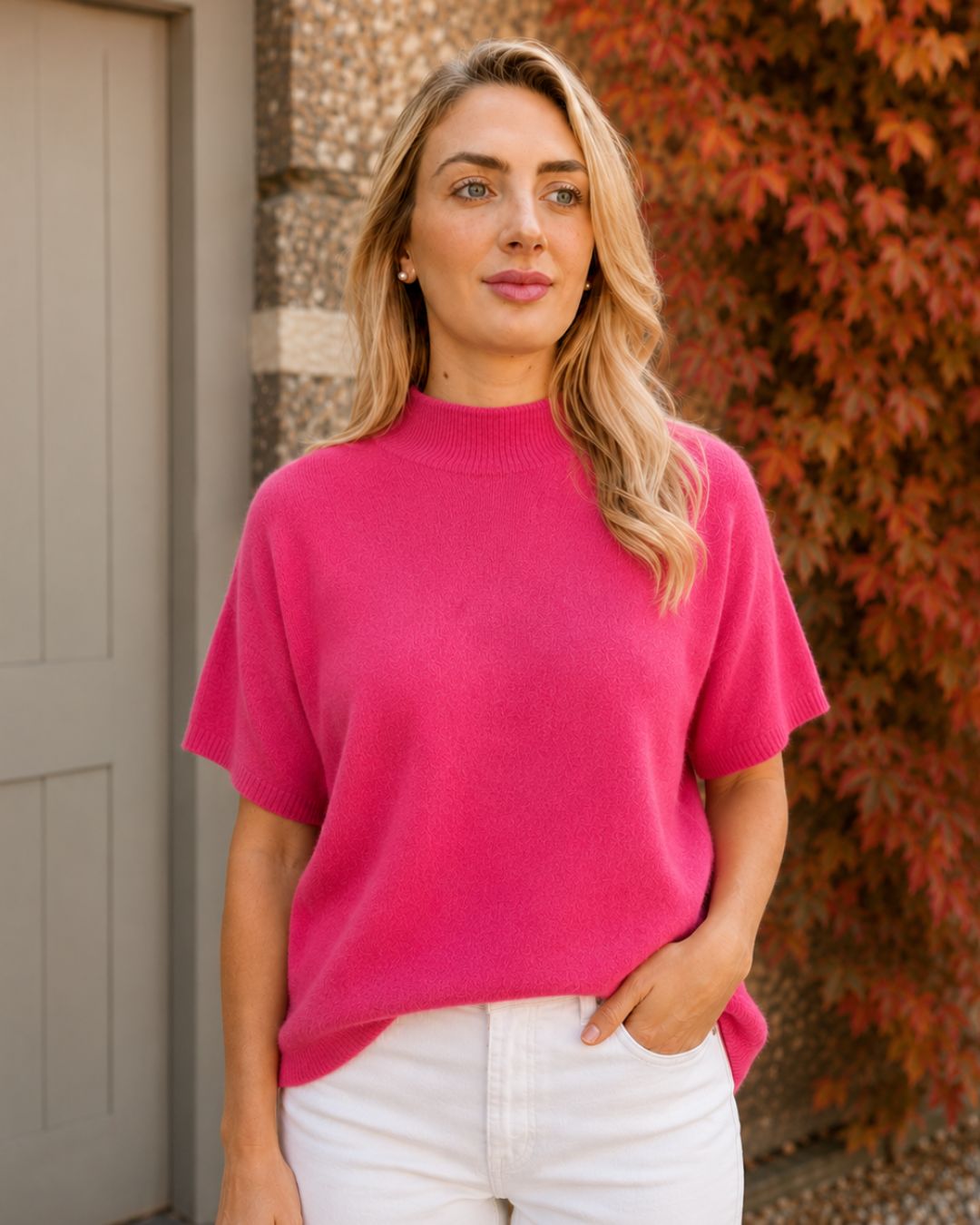 Sofia Short Sleeve Knit – Fuchsia