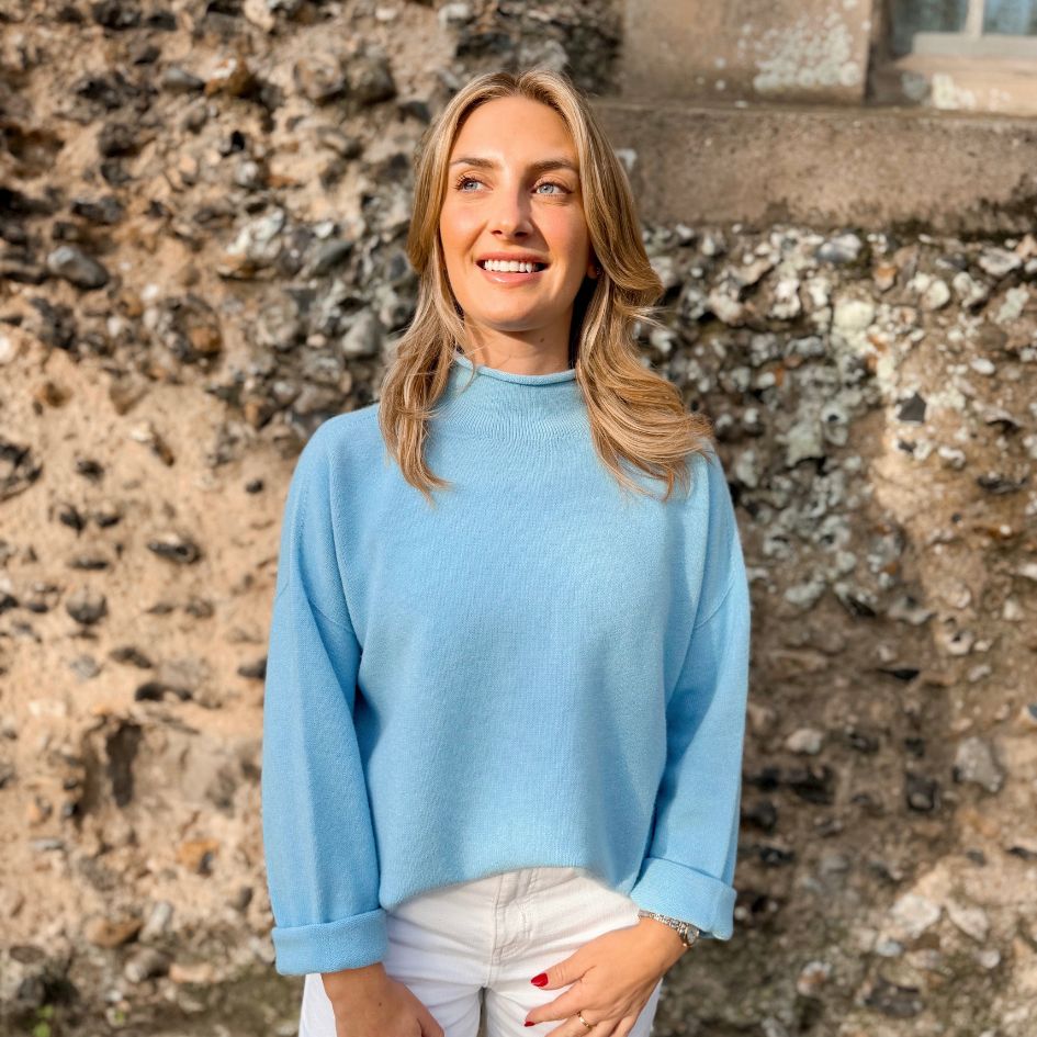 Emilia High Neck Knit – Baby Blue
