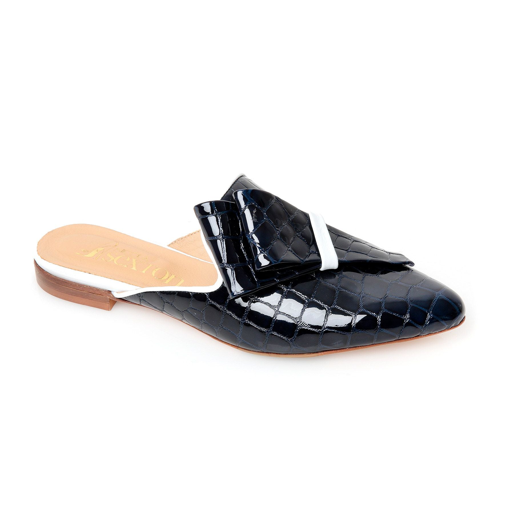 Navy Croc Mule