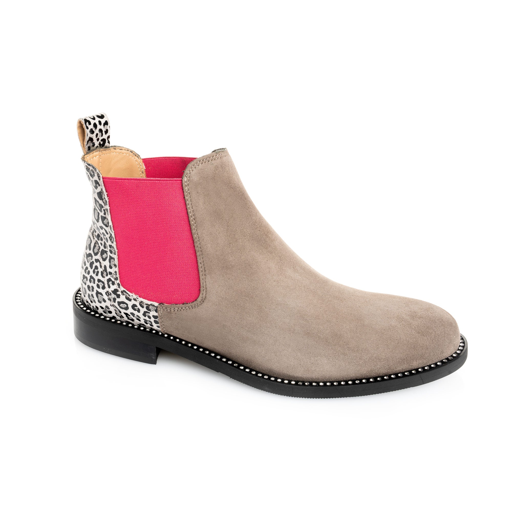 Grey Suede Leopard Print Chelsea Boot