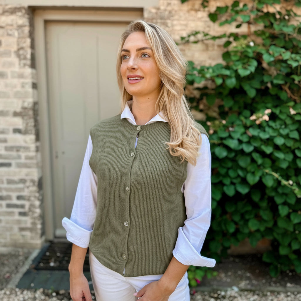Olive Button through Tank Top