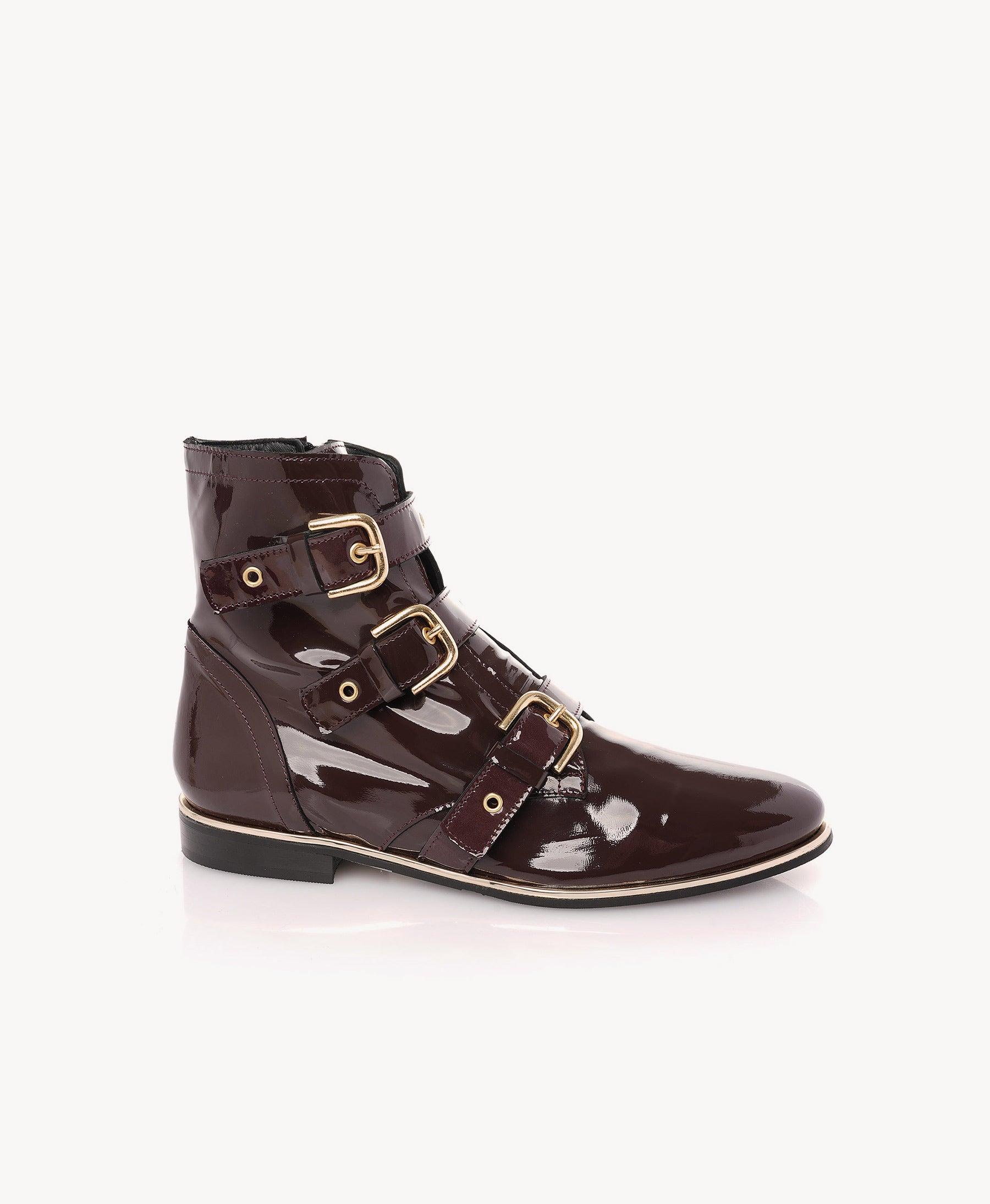 Brown Patent Biker Boot