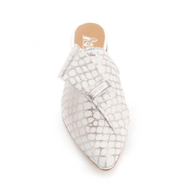 Silver & White Pointed Mule