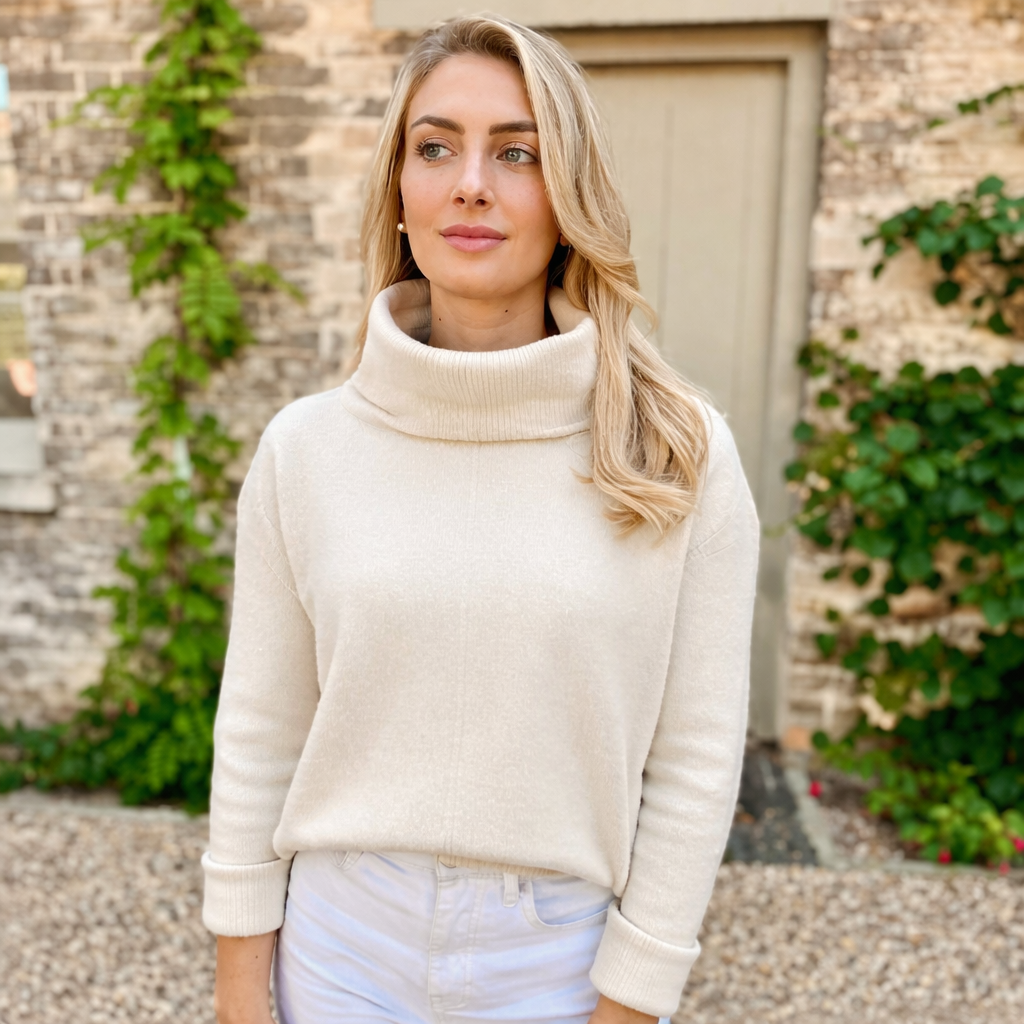 Elena Roll Neck Knit - Cream