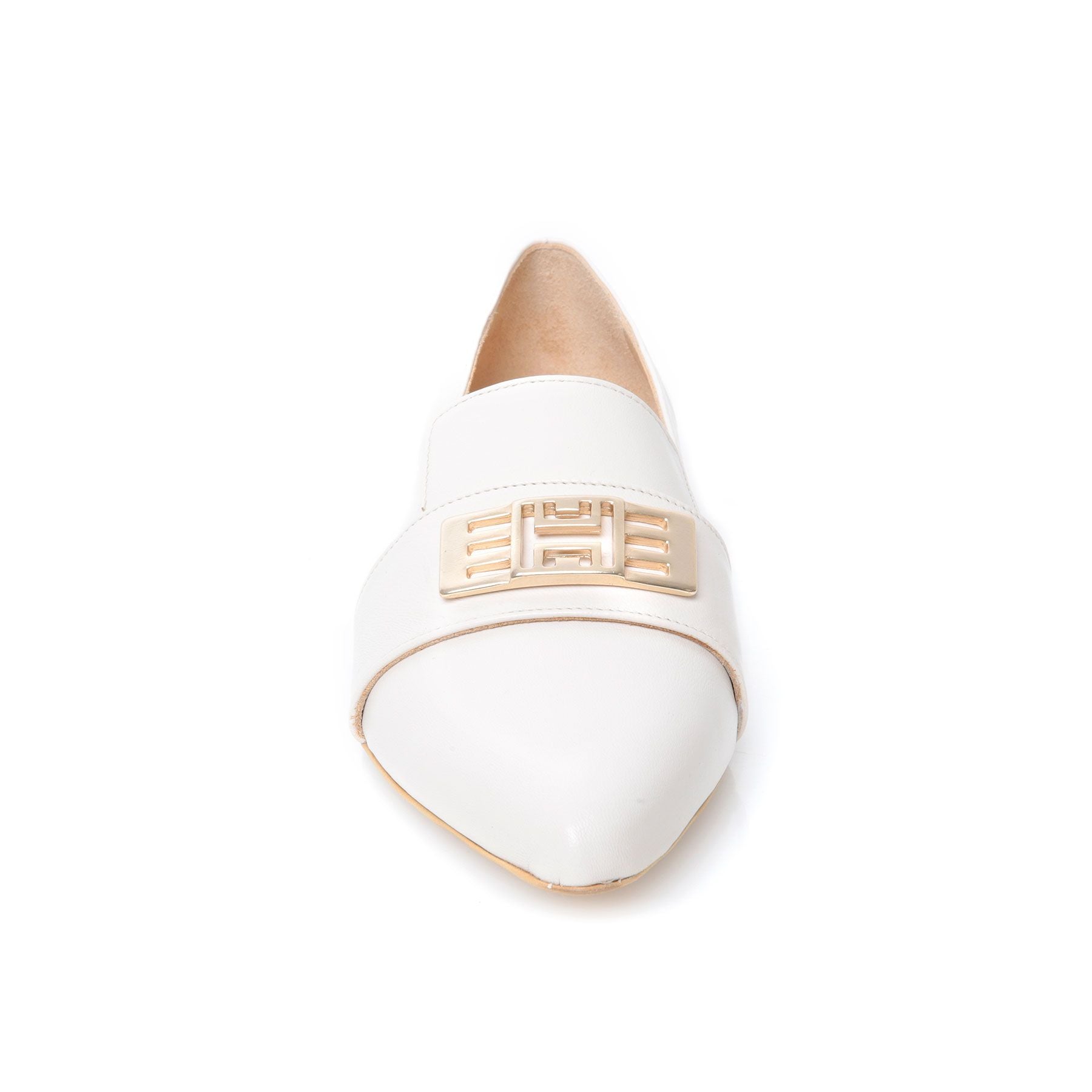 Cream Leather Pointed Pump