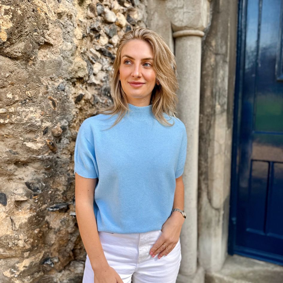 Sofia Short Sleeve Knit – Baby Blue