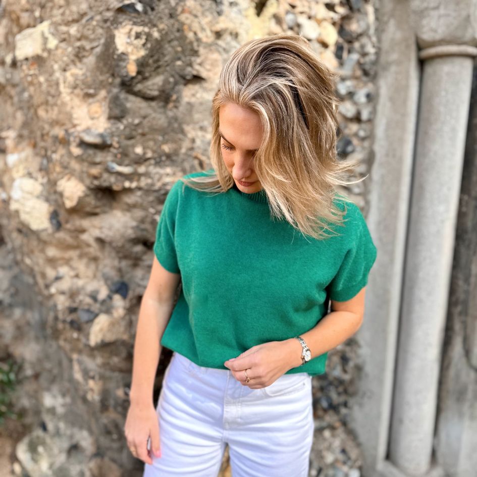 Sofia Short Sleeve Knit – Evergreen