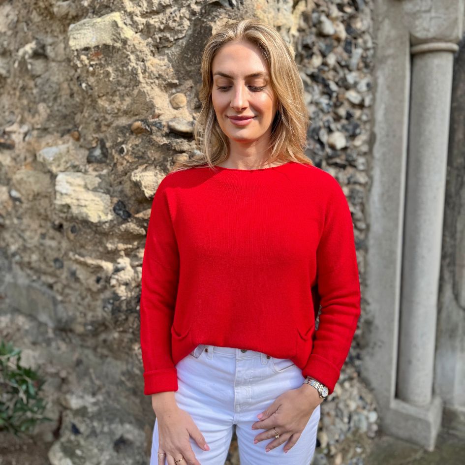 Lucia Pocket Knit – Scarlet Red