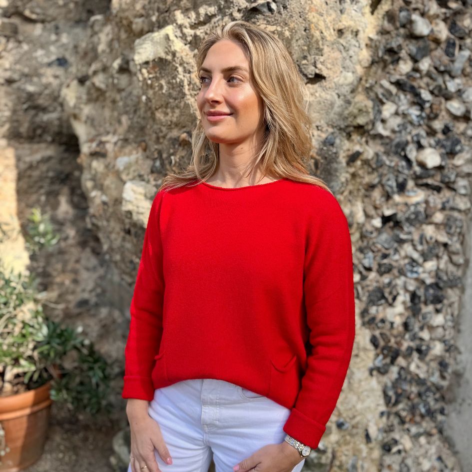 Lucia Pocket Knit – Scarlet Red
