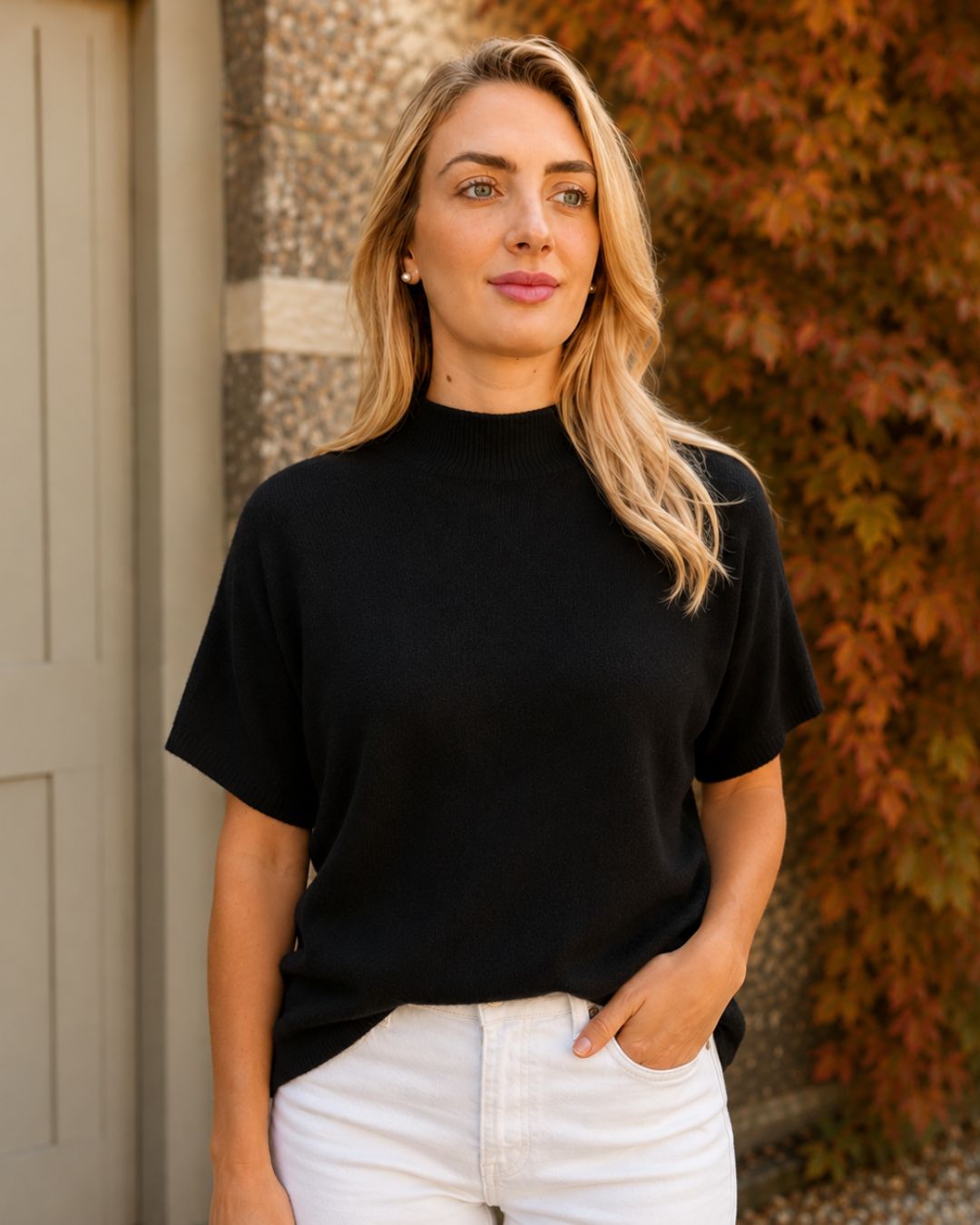 Sofia Short Sleeve Knit – Jet Black