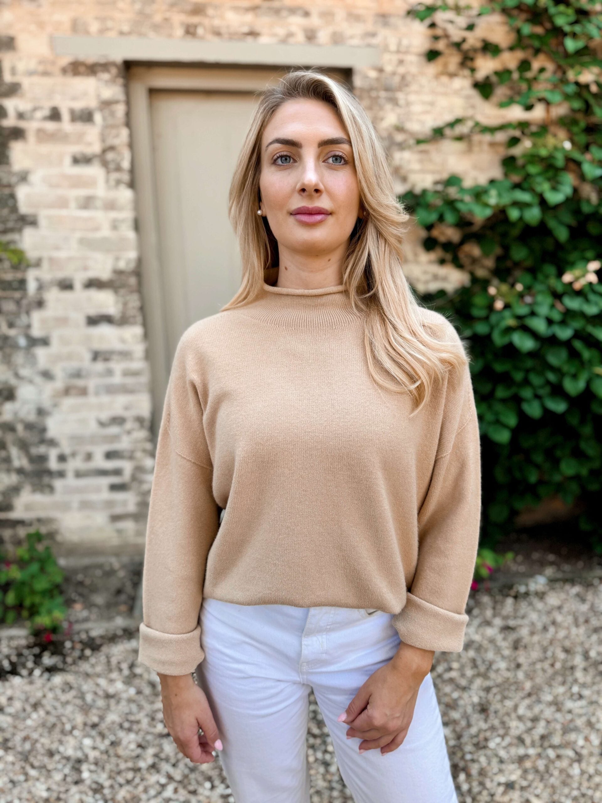 Emilia High Neck Knit - Biscuit