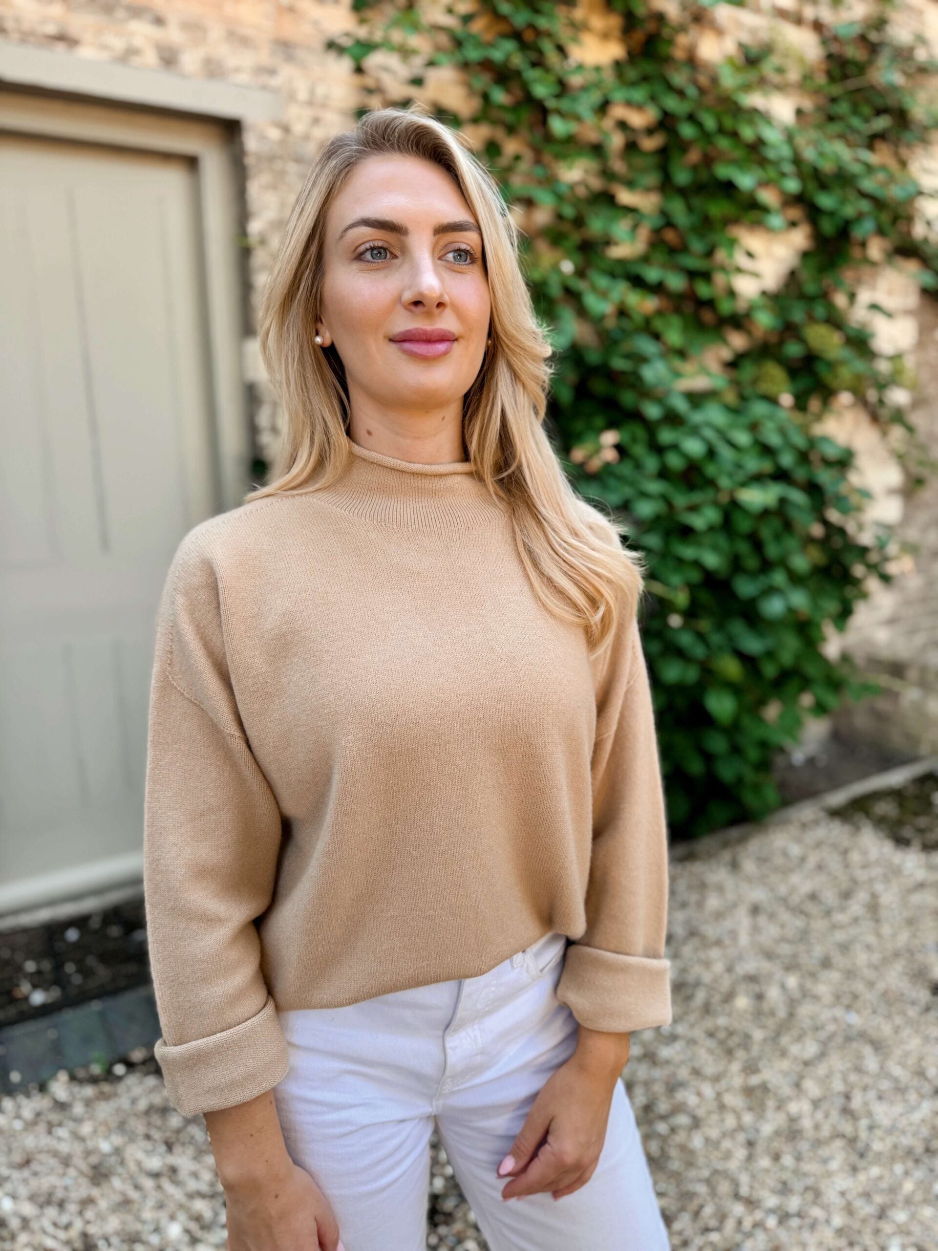 Emilia High Neck Knit - Biscuit