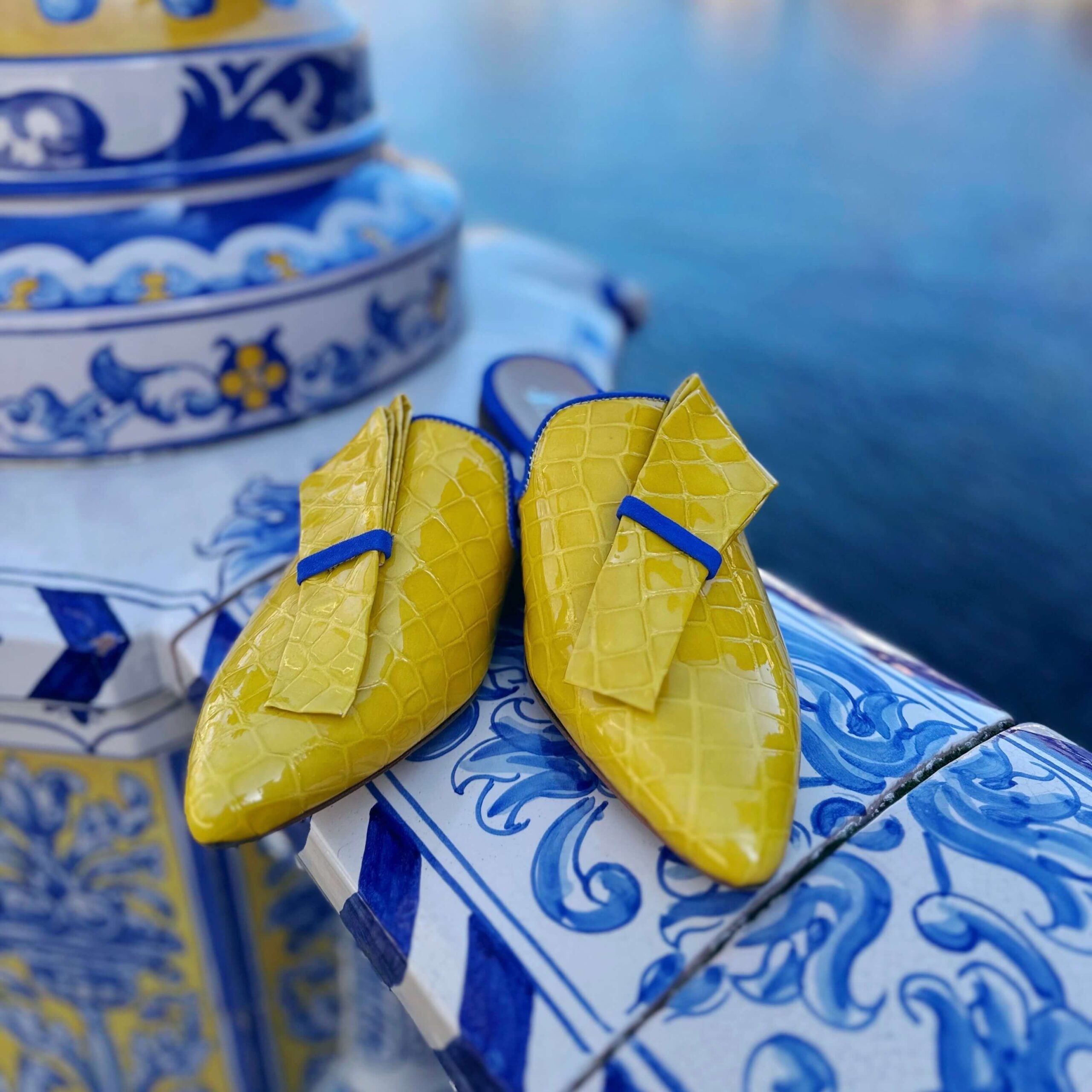 Yellow Croc Pointed Mule