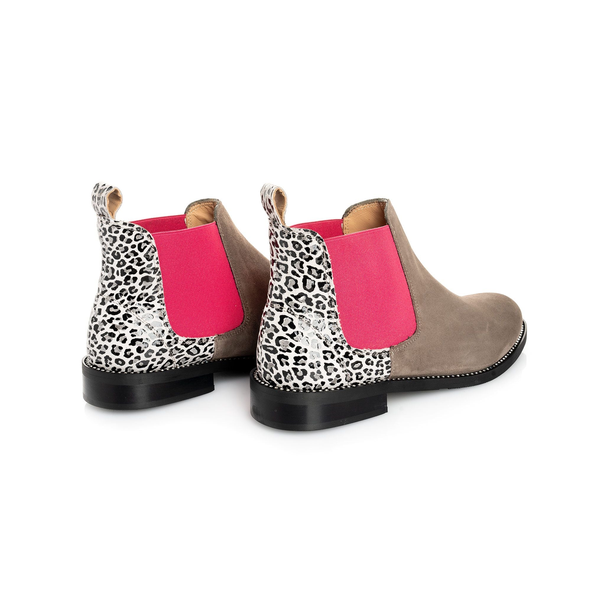 Grey Suede Leopard Print Chelsea Boot