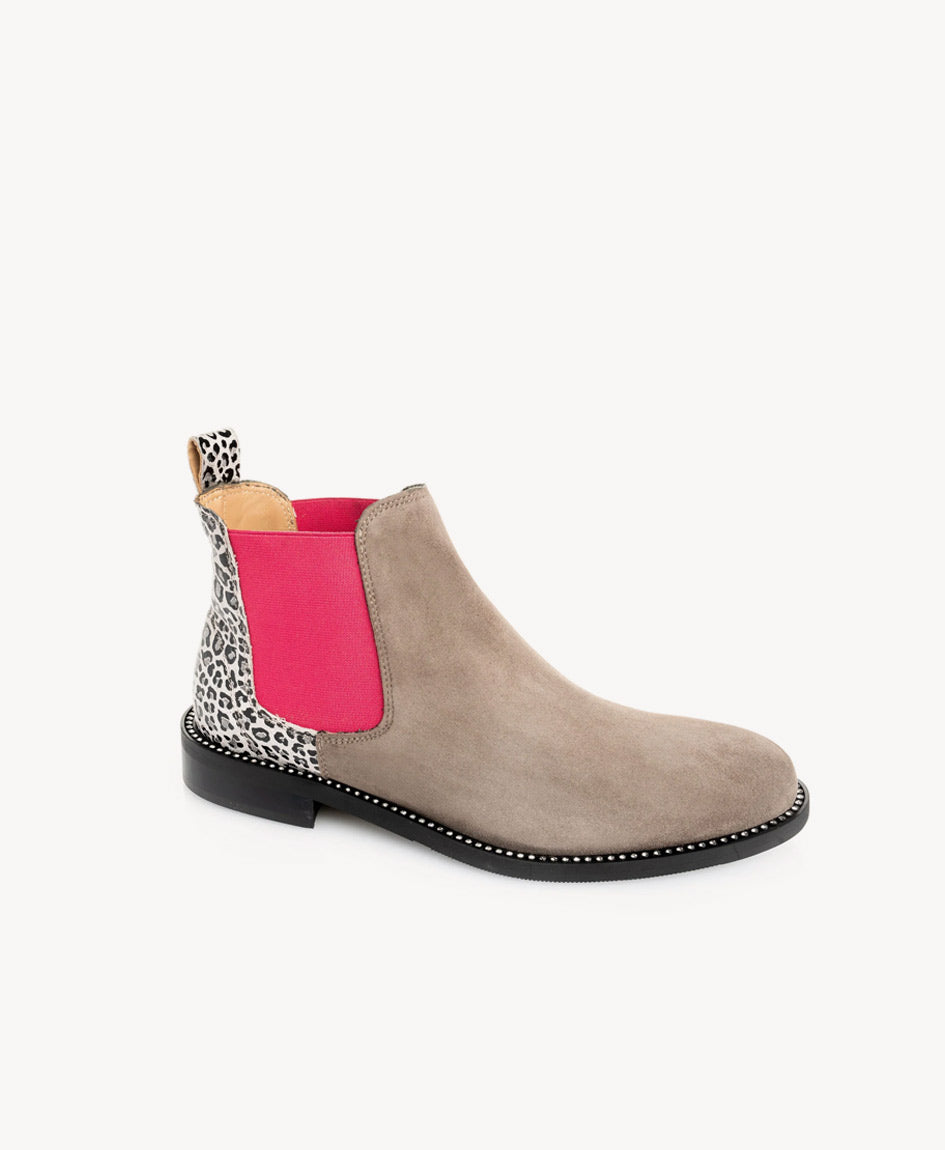 Grey Suede Leopard Print Chelsea Boot