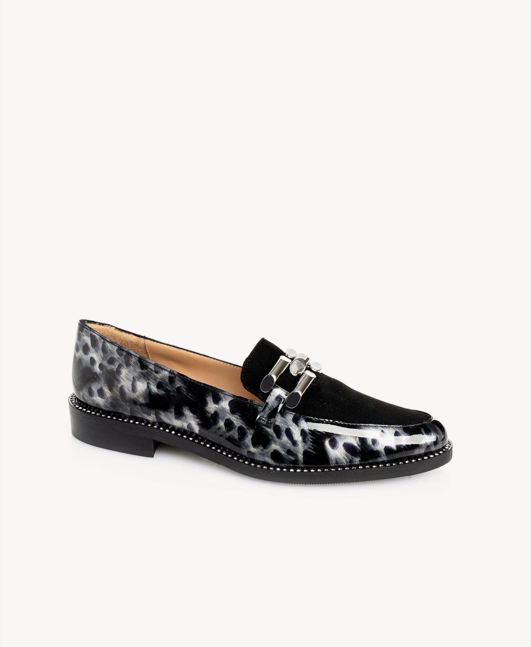 Black Patent Leopard Print Loafer