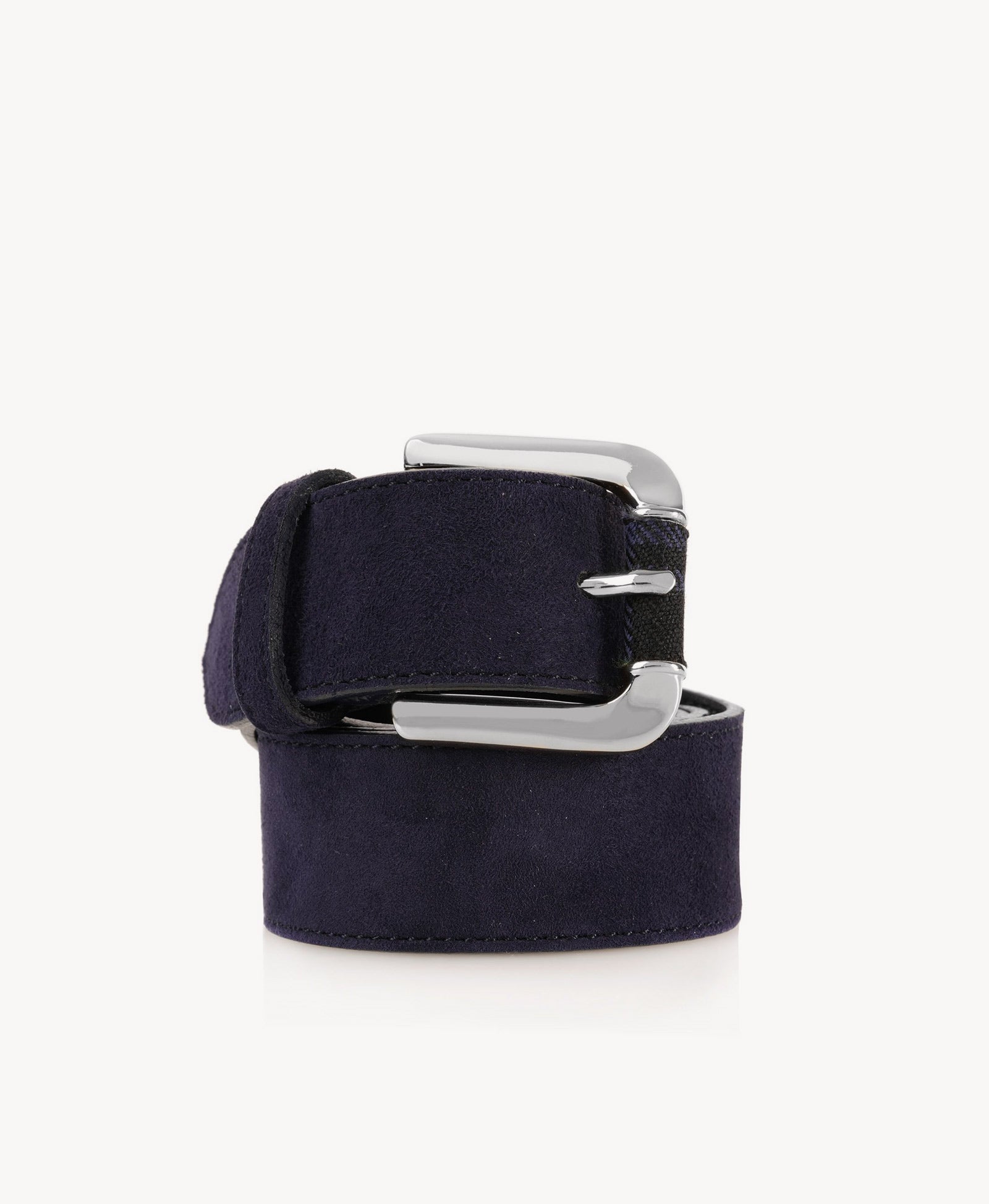 Navy Suede Belt - Silver Hardware