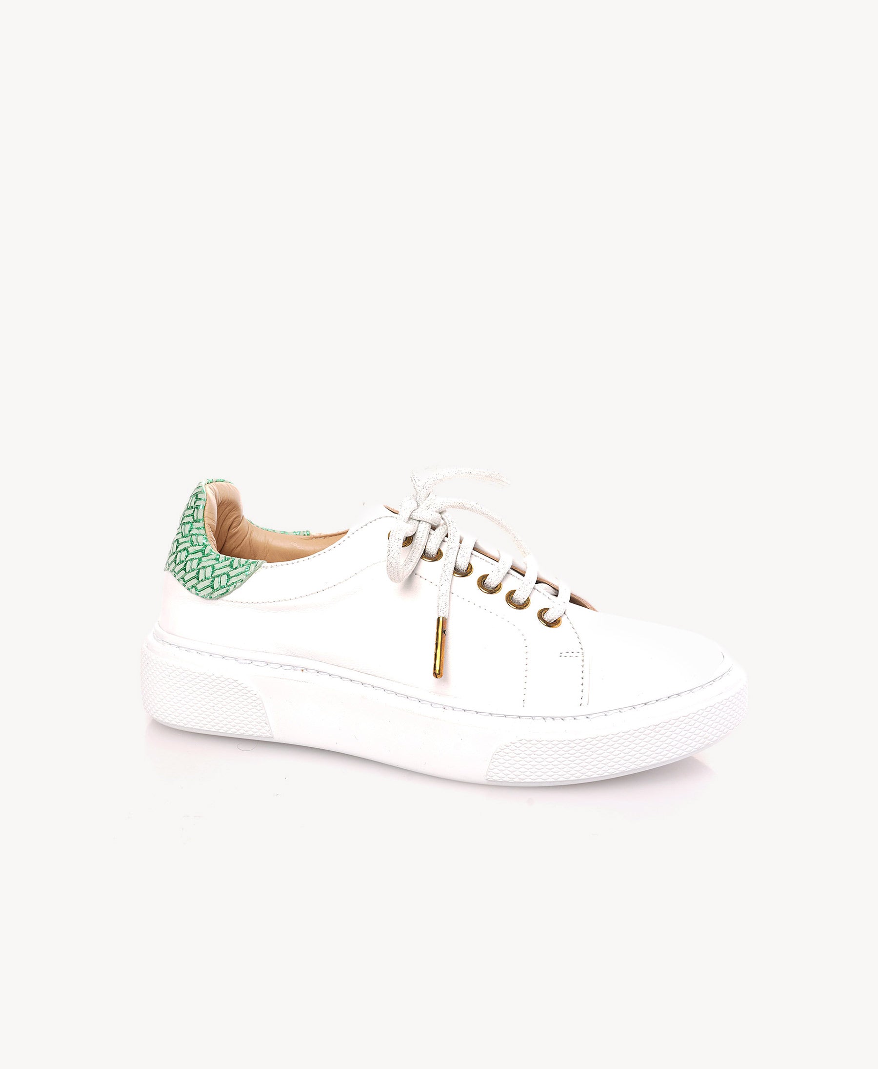 White Sneaker with Green Heel Cap