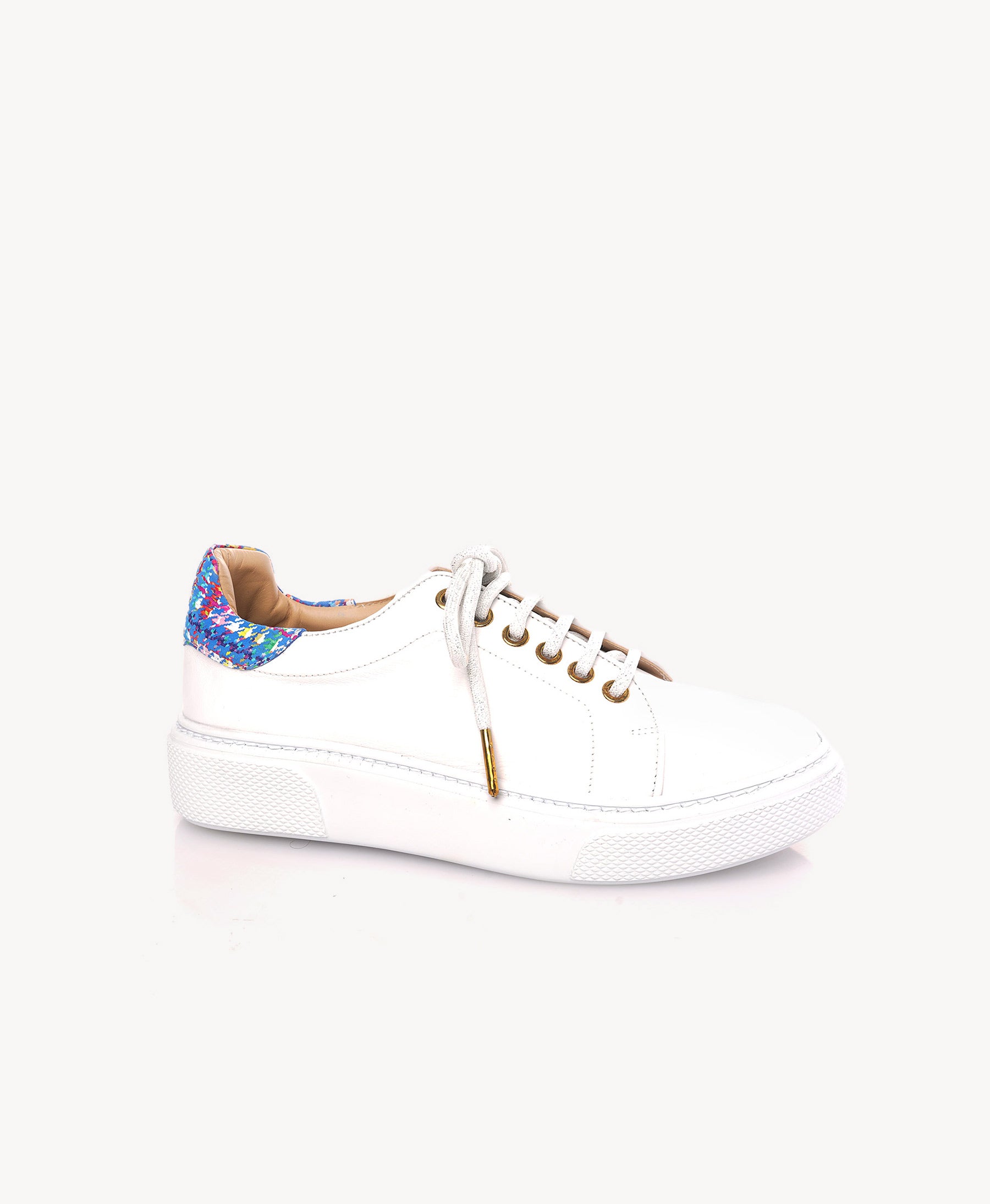 White Sneaker with Blue Heel Cap