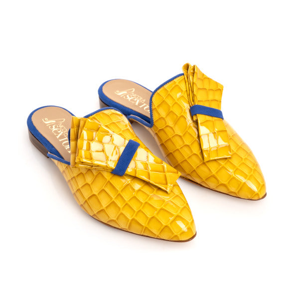 Yellow Croc Pointed Mule