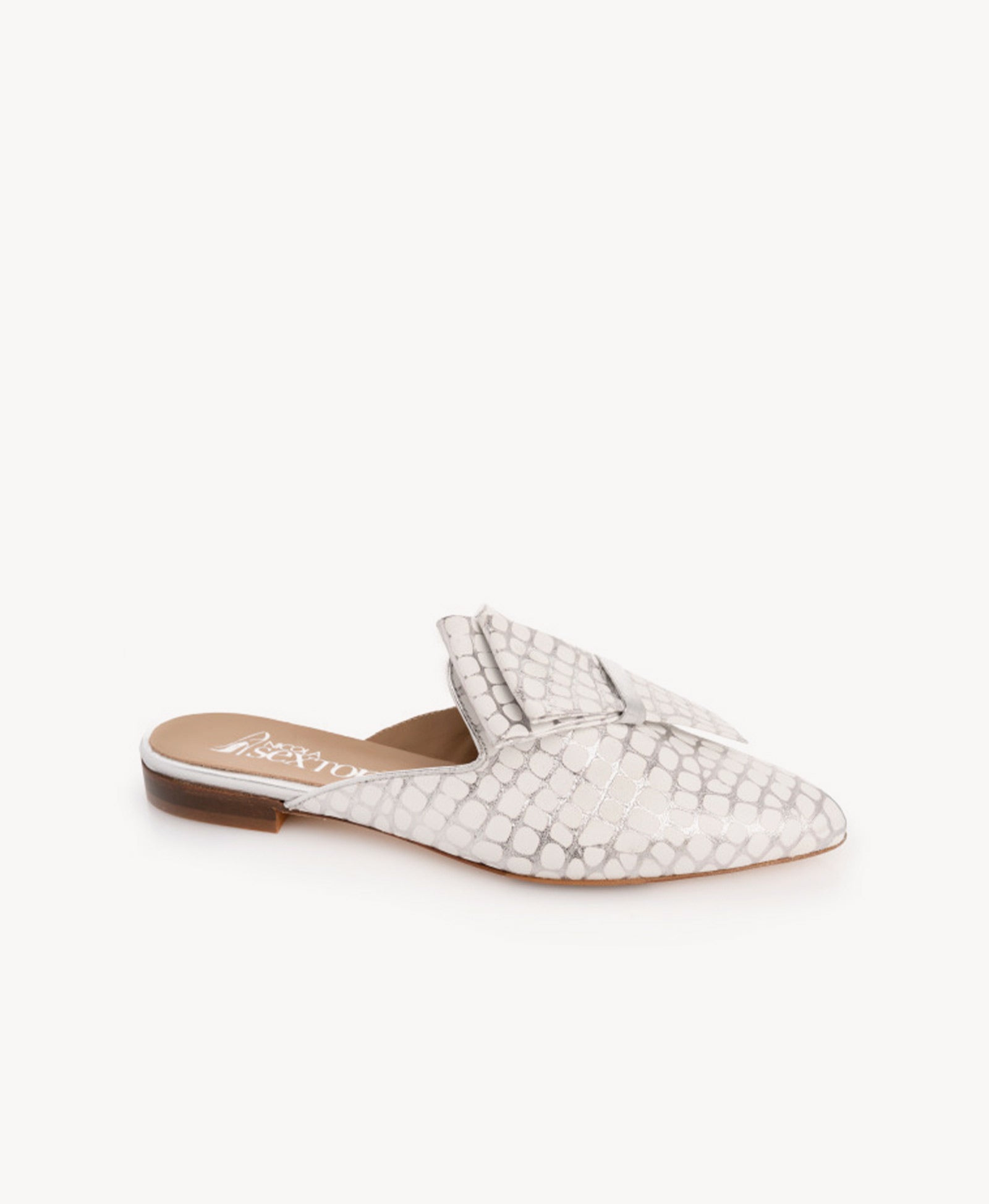 Silver & White Pointed Mule
