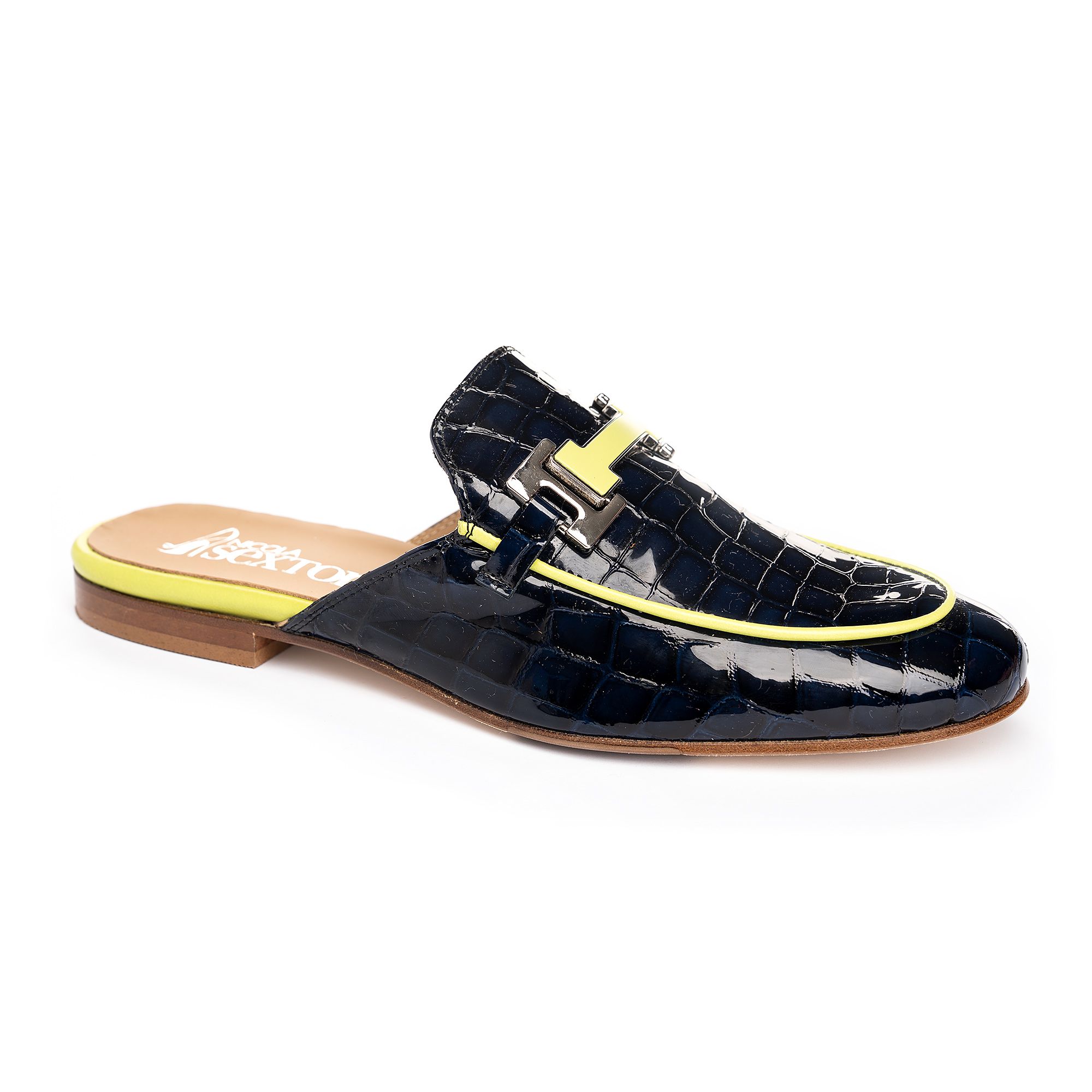 Navy Croc Mule