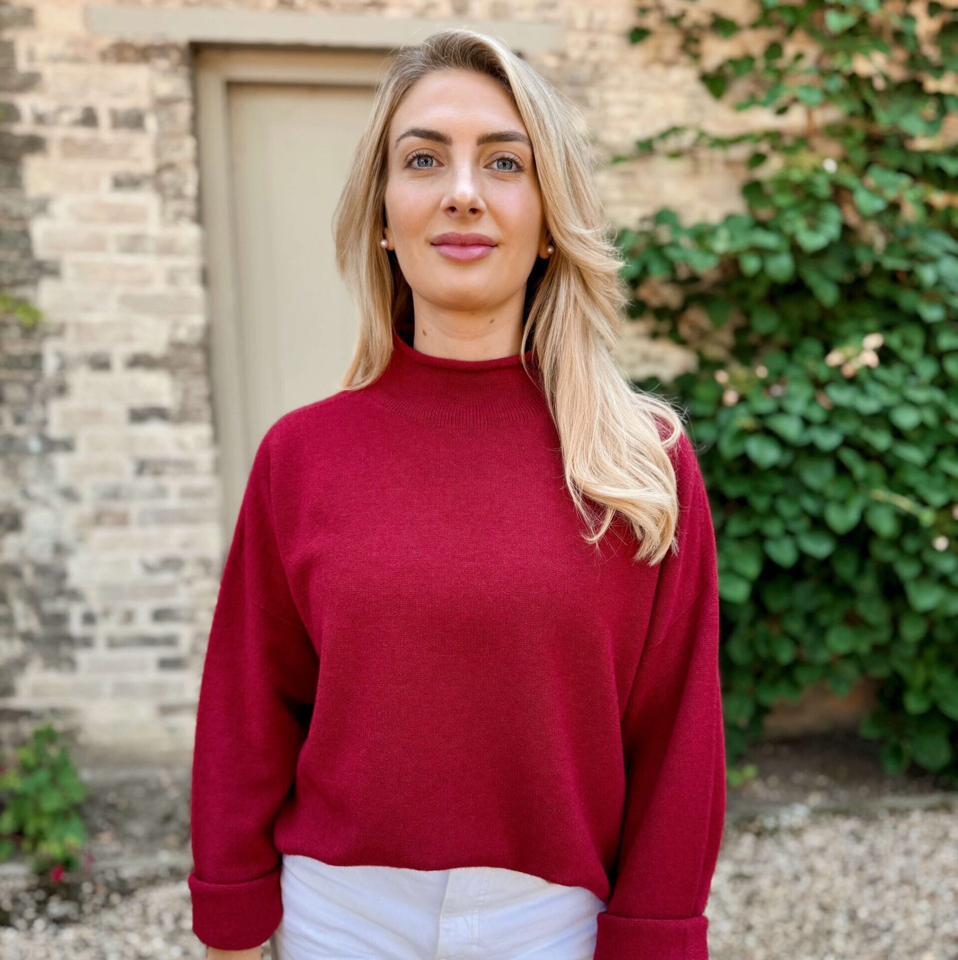 deep red high neck knit