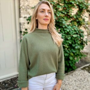 olive green khaki high neck knit