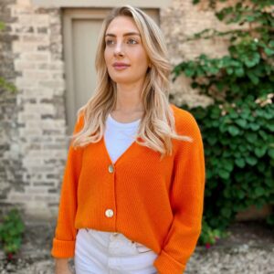 orange cardigan