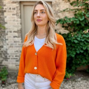 orange cardigan