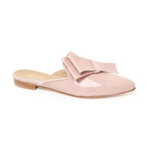 Dusky pink patent leather pointed mule with bow detail, handmade in Italy by Nicola Sexton