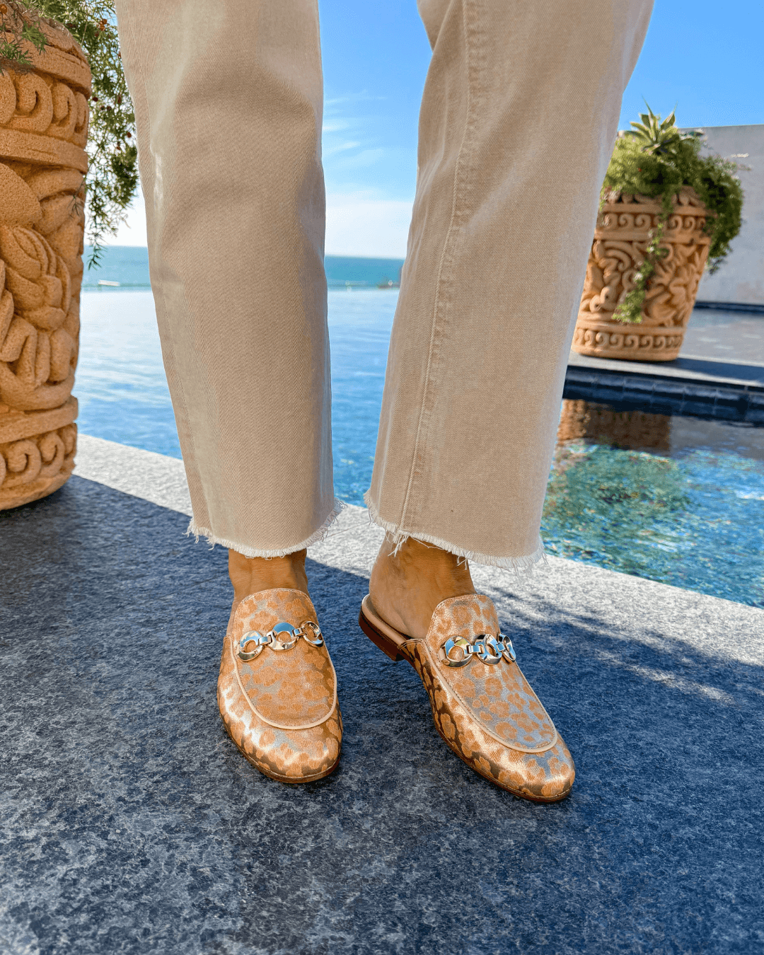 Nicola Sexton golden leopard mule ladies leather mules