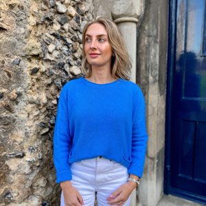 Nicola Sexton royal blue relaxed knit jumper with front pockets